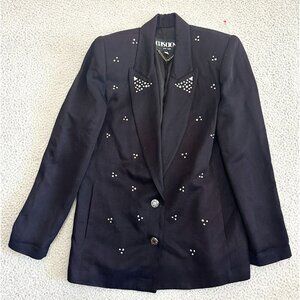 Criscione Black Blazer Gold Studded Rhinestones Embellished Bedazzled